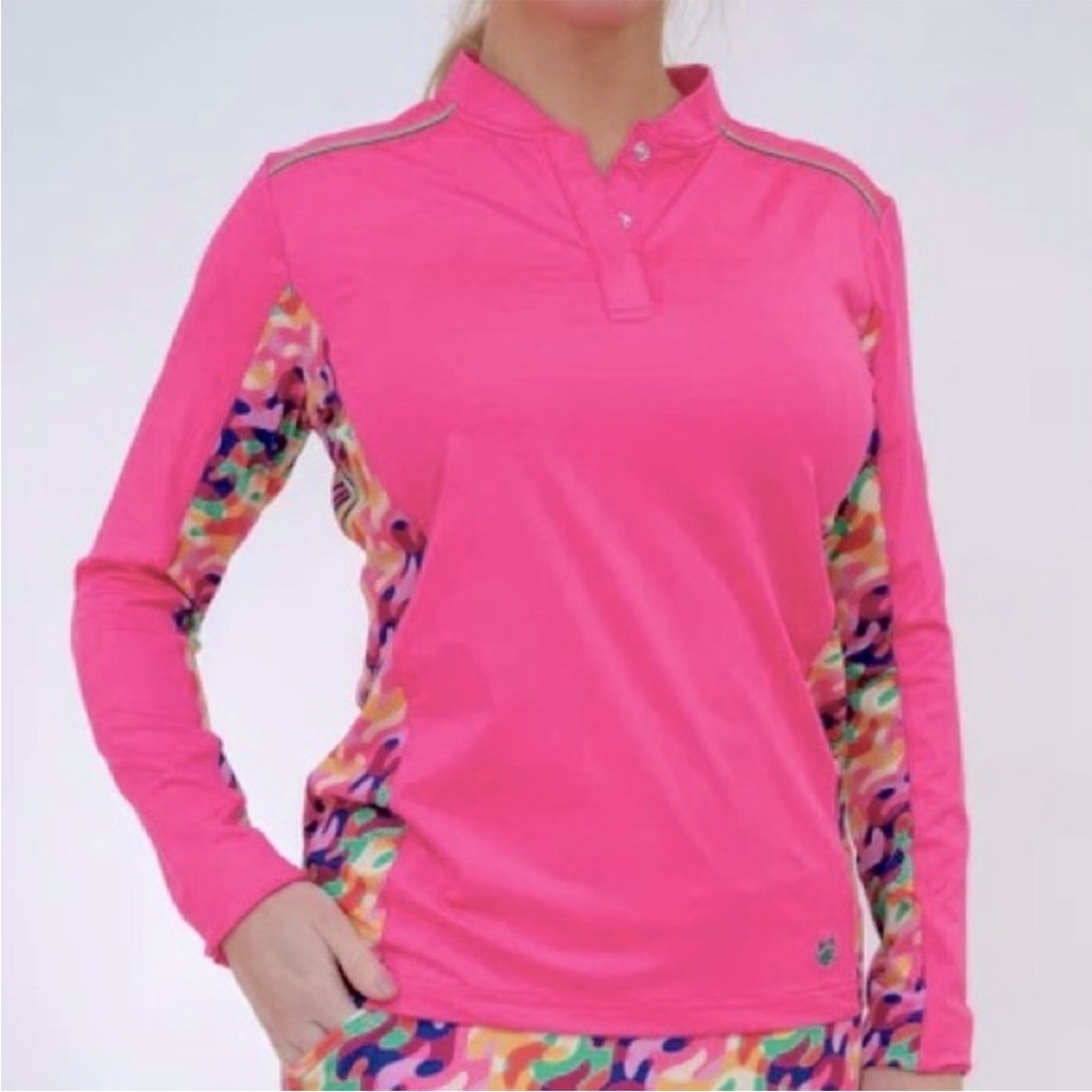 Birdies and Bows Sweet Spot Golf Sun Shirt Colorful Clubs Pink Print Long Sleeve